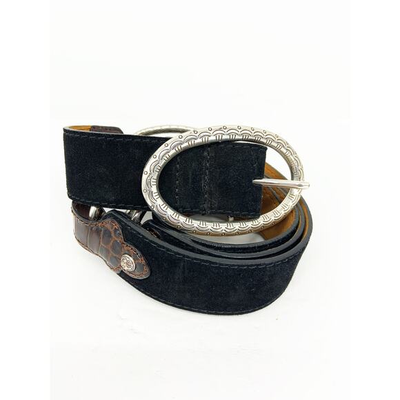 Brighton Black Suede Belt with 3 Silver Links and Embossed Accents Size 40 - Picture 1 of 7